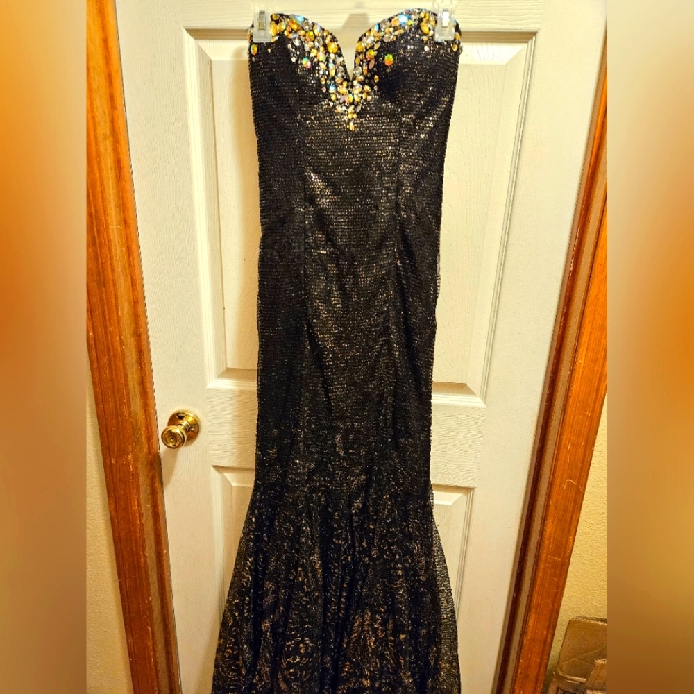 Black and Gold Sequence Floor-Length Dress Size